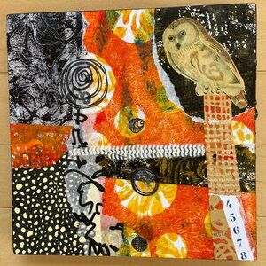 Original collage abstract owl